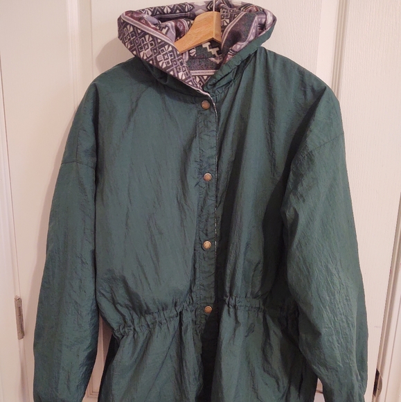 Vintage Casual Club Reversible Snap Jacket Aztec Southwest Fleece Nylon Medium - Picture 4 of 6